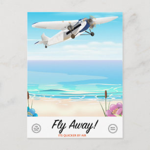 Flieg weg Vintage-Cartoon-Reiseposter Postkarte