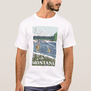 Fliege FishermanMontanaVintage Reise-Plakat T-Shirt