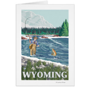 Fliege FishermanWyomingVintage Reise-Plakat