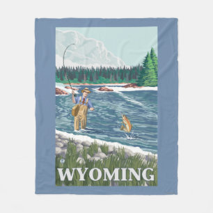 Fliege FishermanWyomingVintage Reise-Plakat Fleecedecke