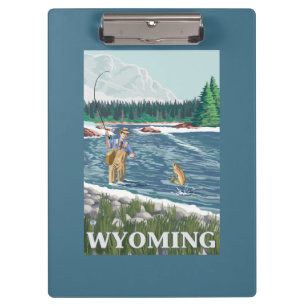 Fliege FishermanWyomingVintage Reise-Plakat Klemmbrett