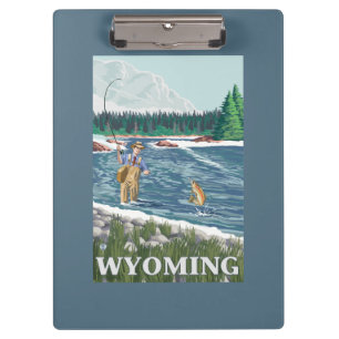 Fliege FishermanWyomingVintage Reise-Plakat Klemmbrett
