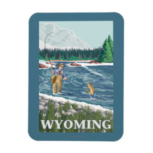 Fliege FishermanWyomingVintage Reise-Plakat Magnet