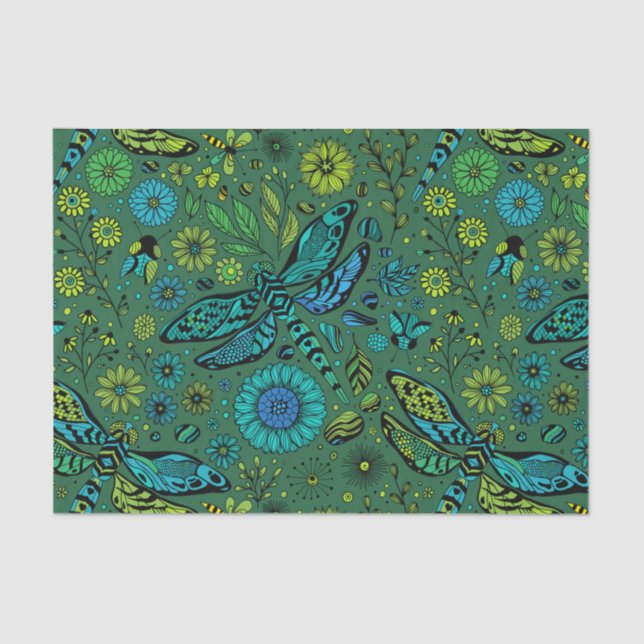 Fliege, Fliegenfliege auf smaragdgrünen Seidenpapier (Vorderseite)