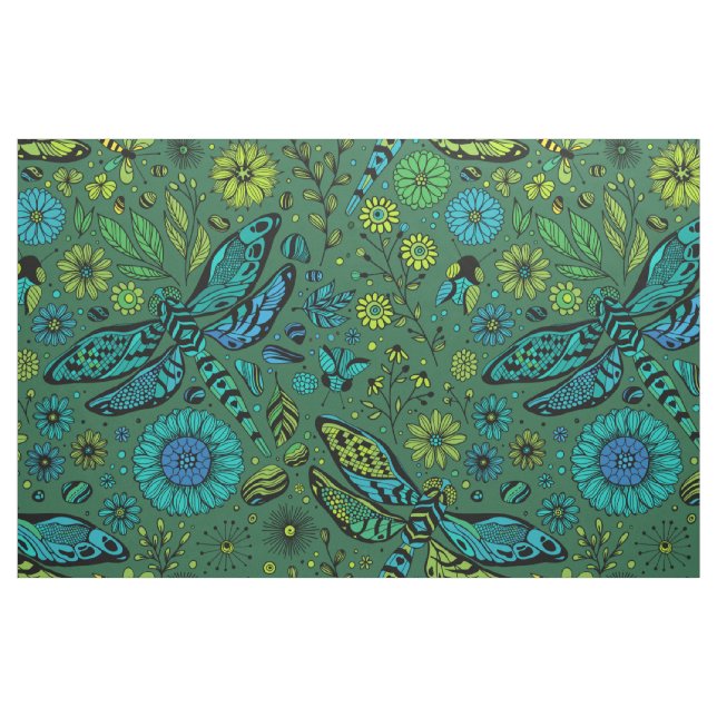 Fliege, Fliegenfliege auf smaragdgrünen Stoff (Fat Quarter (45,7 x 55,9 cm))