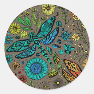 Fliege, Fliegenklingelfliege in Braun Runder Aufkleber