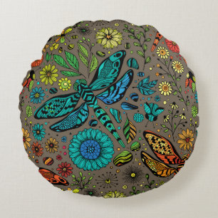 Fliege, Fliegenklingelfliege in Braun Rundes Kissen