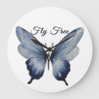 Fliege Frei – Blaue Schmetterlingskunst-Design Große Wanduhr