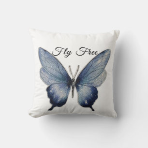 Fliege Frei – Blaue Schmetterlingskunst Kissen