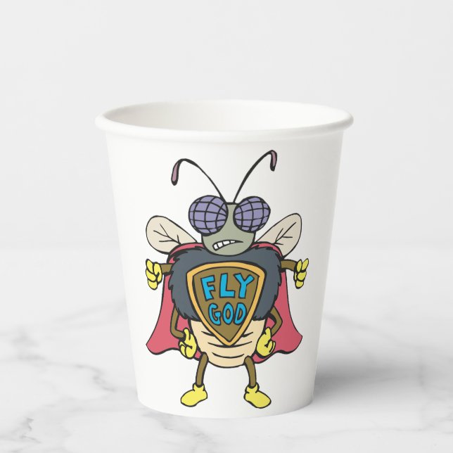 Fliege Gott Superheld Fliege Insekten Charakter Pappbecher (Vorderseite)