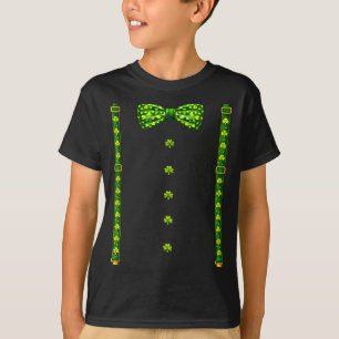 Fliege Hosenträger grüne Kleeblätter St. Patricks T-Shirt