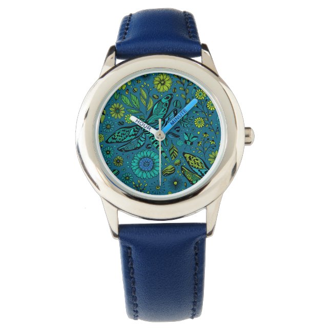 Fliege, Libelle auf blau Armbanduhr (Vorderseite)