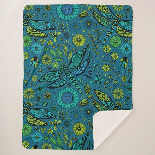 Fliege, Libelle auf blau Sherpadecke (Vorderseite)