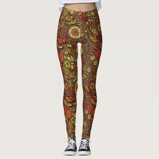 Fliege, Libelle auf Zimtbraun Leggings (Vorderseite)