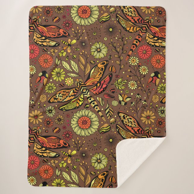 Fliege, Libelle auf Zimtbraun Sherpadecke (Vorderseite)