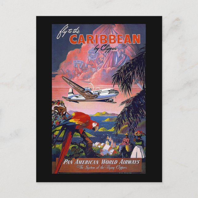 Fliege zum karibischen Pan American World Airways Postkarte (Vorderseite)