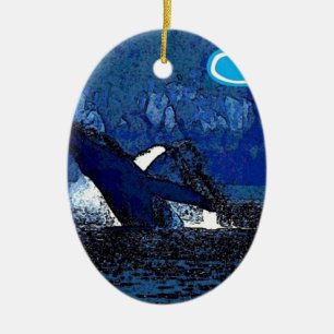 Fliegen-Buckel-Wal mit Herzgeschenken Keramik Ornament