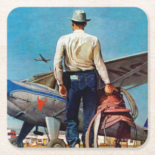 Fliegen-Cowboy durch Met Schaeffer Rechteckiger Pappuntersetzer