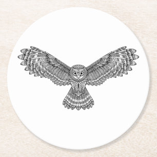 Fliegen-Eule Zendoodle Runder Pappuntersetzer