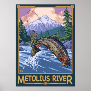 Fliegen-Fischen-Reise-Plakat Metolius Fluss-, Poster
