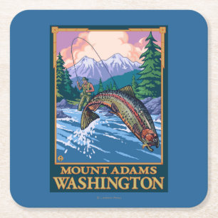Fliegen-Fischen-Szene - Berg Adams, Washington Rechteckiger Pappuntersetzer