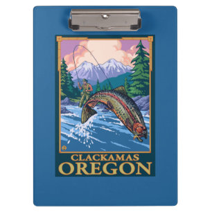 Fliegen-Fischen-Szene - Clackamas, Oregon Klemmbrett