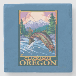 Fliegen-Fischen-Szene - Clackamas, Oregon Steinuntersetzer