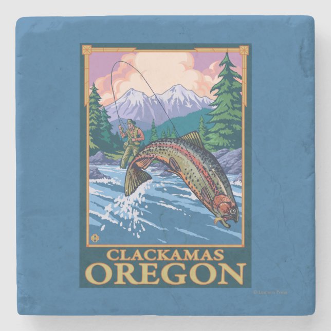 Fliegen-Fischen-Szene - Clackamas, Oregon Steinuntersetzer (Vorderseite)