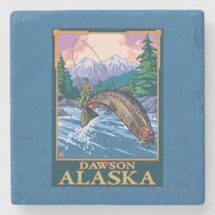 Fliegen-Fischen-Szene - Dawson, Alaska Steinuntersetzer