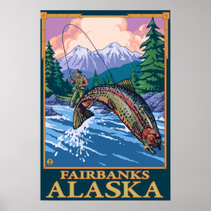 Fliegen-Fischen-Szene - Fairbanks, Alaska Poster