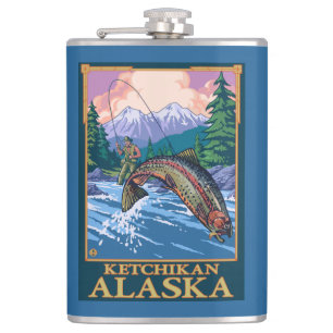 Fliegen-Fischen-Szene - Ketchikan, Alaska Flachmann