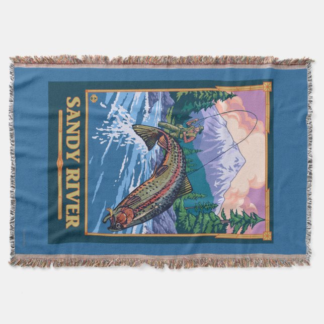 Fliegen-Fischen-Szene - Sandy-Fluss, Oregon Decke (Vorderseite)