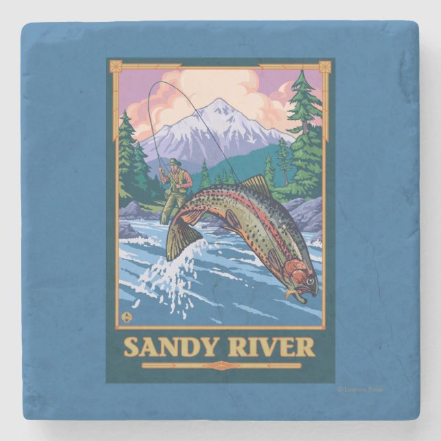 Fliegen-Fischen-Szene - Sandy-Fluss, Oregon Steinuntersetzer (Vorderseite)