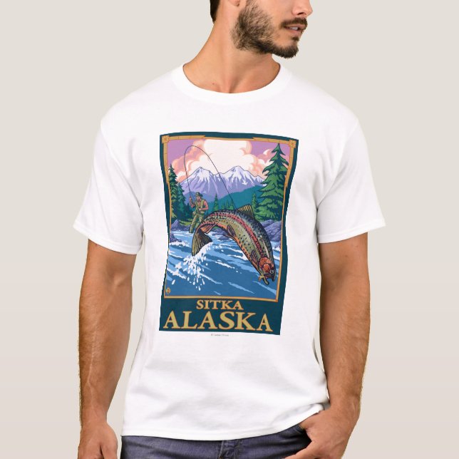 Fliegen-Fischen-Szene - Sitka, Alaska T-Shirt (Vorderseite)