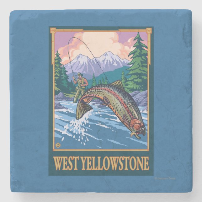 Fliegen-Fischen-Szene - WestYellowstone Steinuntersetzer (Vorderseite)