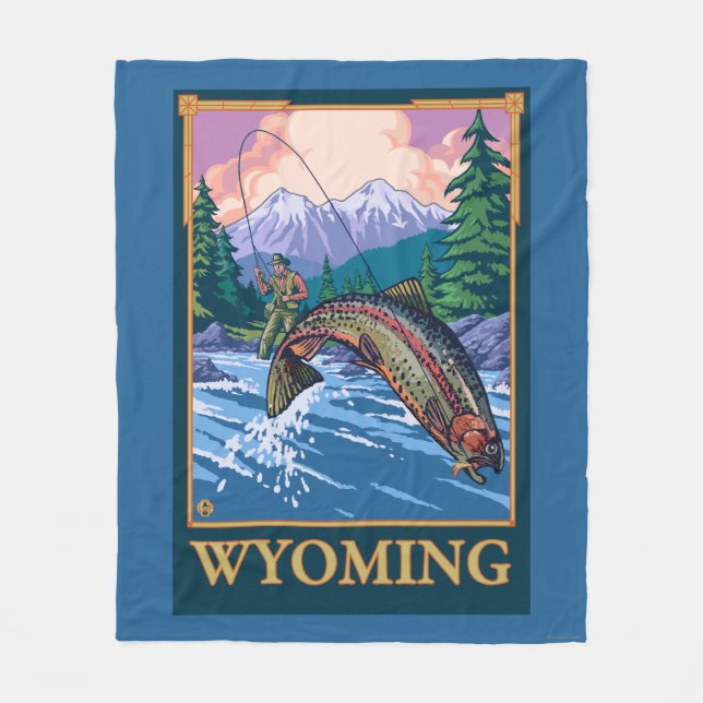 Fliegen-Fischen-Szene - Wyoming Fleecedecke (Vorderseite)