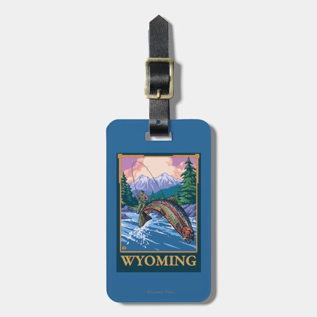 Fliegen-Fischen-Szene - Wyoming Gepäckanhänger (Vorderseite vertikal)