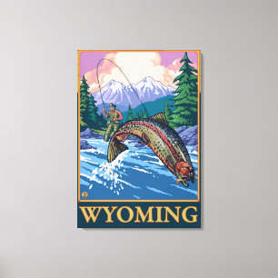 Fliegen-Fischen-Szene - Wyoming Leinwanddruck