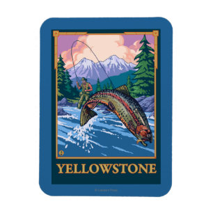Fliegen-Fischen-Szene - Yellowstone Nationalpark Magnet