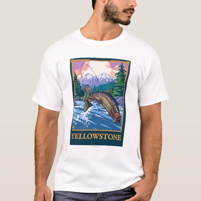 Fliegen-Fischen-Szene - Yellowstone Nationalpark T-Shirt (Vorderseite)