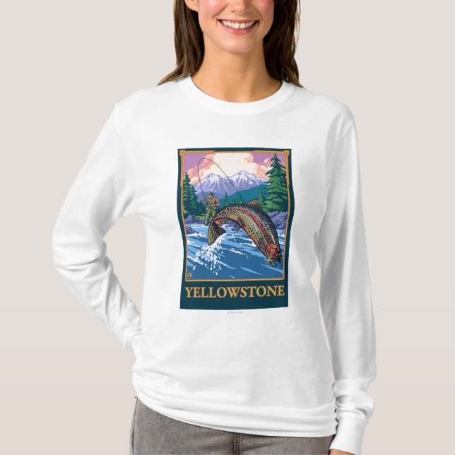 Fliegen-Fischen-Szene - Yellowstone Nationalpark T-Shirt (Vorderseite)