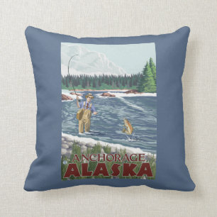Fliegen-Fischer - Anchorage, Alaska Kissen