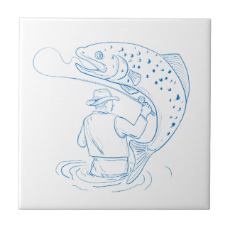 Fliegen-Fischer-Forelle-Fischen-Zeichnen Fliese