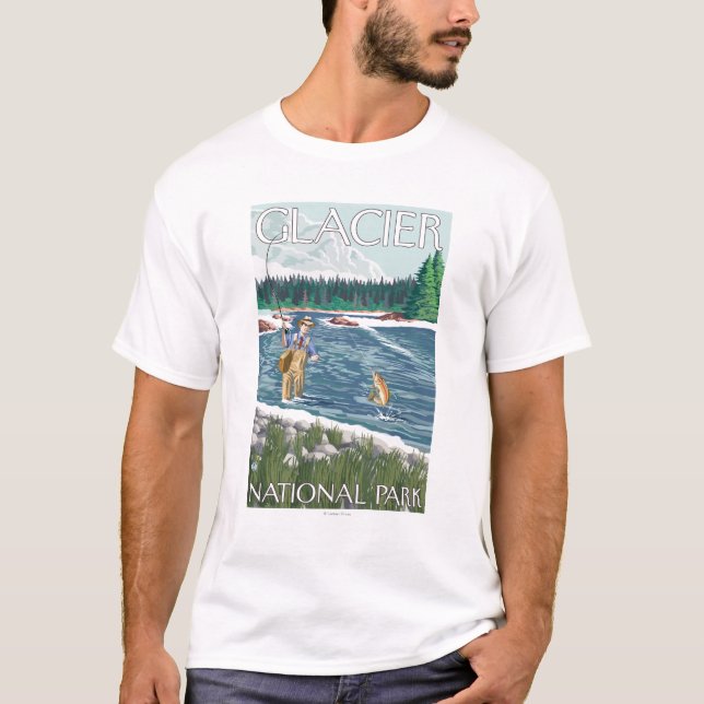 Fliegen-Fischer - Glacier Nationalpark, M.Ü. T-Shirt (Vorderseite)