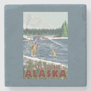 Fliegen-Fischer - Latouche, Alaska Steinuntersetzer