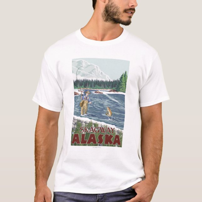 Fliegen-Fischer - Skagway, Alaska T-Shirt (Vorderseite)