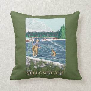 Fliegen-Fischer - WestYellowstone, Montana Kissen