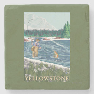 Fliegen-Fischer - WestYellowstone, Montana Steinuntersetzer