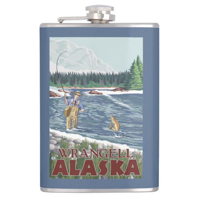 Fliegen-Fischer - Wrangell, Alaska Flachmann (Vorderseite)
