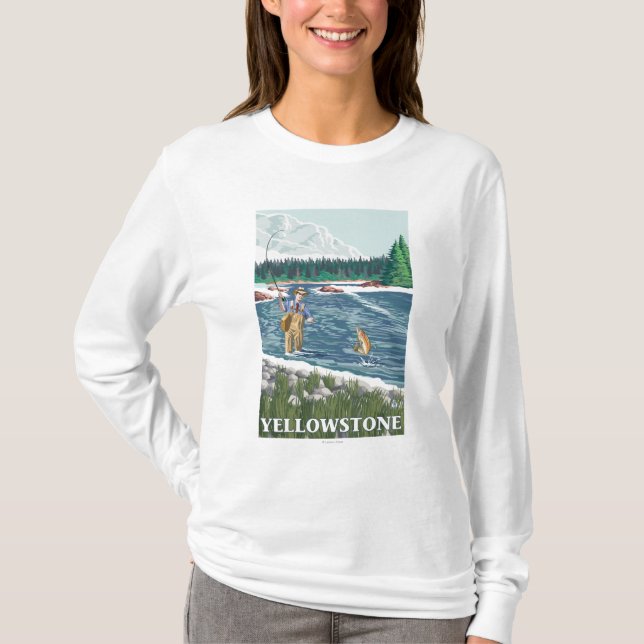 Fliegen-Fischer - Yellowstone Nationalpark T-Shirt (Vorderseite)